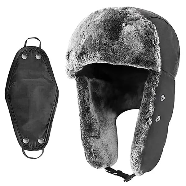 Winter Fur Lined Hat with Windproof Mask