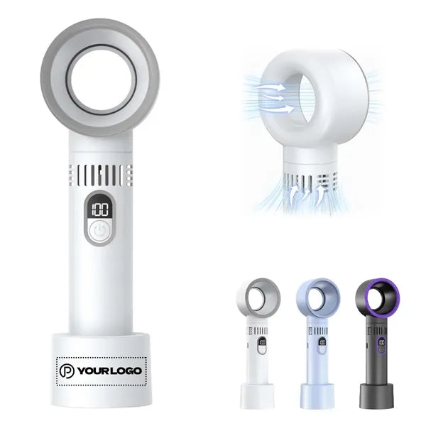 Rechargeable handheld bladeless fan with digital display