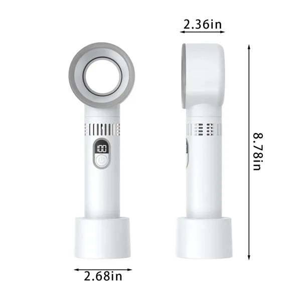Rechargeable handheld bladeless fan with digital display