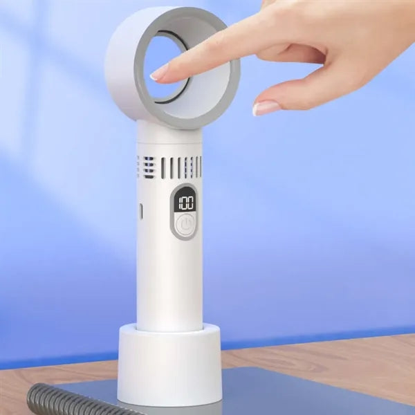 Rechargeable handheld bladeless fan with digital display