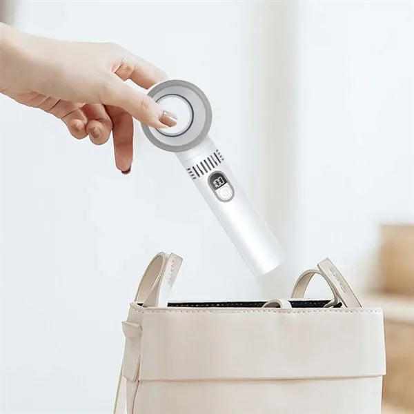 Rechargeable handheld bladeless fan with digital display