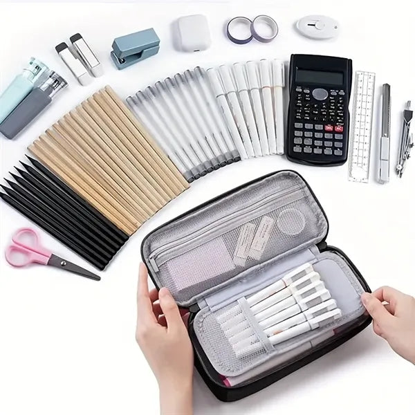 Large Capacity Pencil Case with Zipper Closure