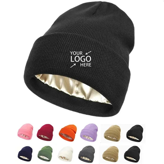 Satin Lined Knit Beanie Soft Warm Slouchy Winter Skull Cap
