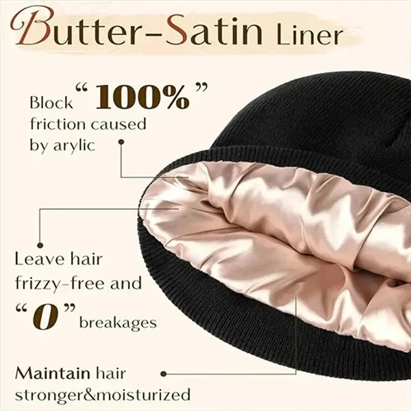 Satin Lined Knit Beanie Soft Warm Slouchy Winter Skull Cap