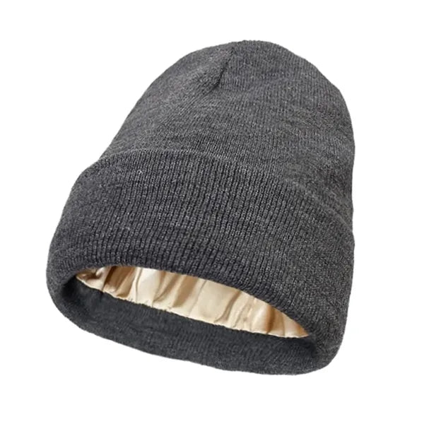 Satin Lined Knit Beanie Soft Warm Slouchy Winter Skull Cap