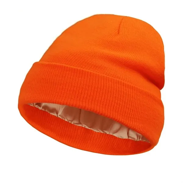 Satin Lined Knit Beanie Soft Warm Slouchy Winter Skull Cap