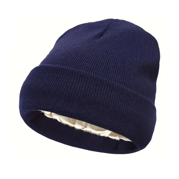 Satin Lined Knit Beanie Soft Warm Slouchy Winter Skull Cap