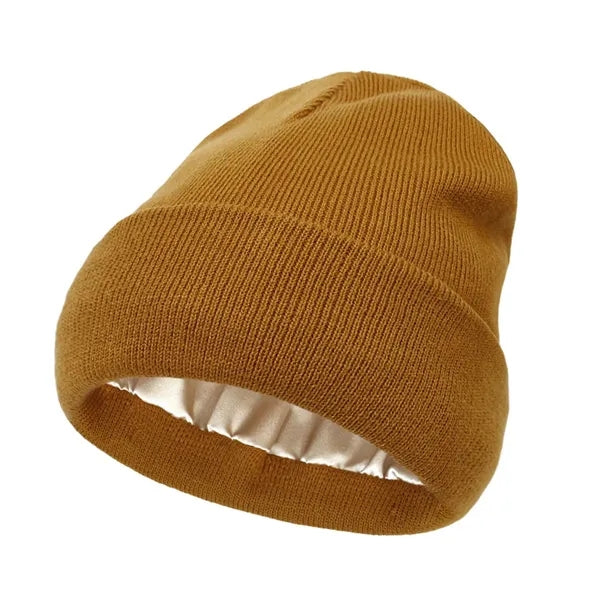 Satin Lined Knit Beanie Soft Warm Slouchy Winter Skull Cap