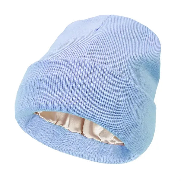 Satin Lined Knit Beanie Soft Warm Slouchy Winter Skull Cap