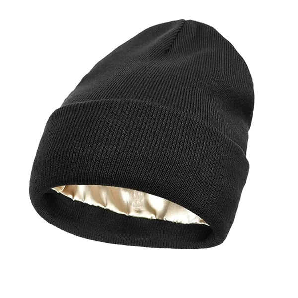 Satin Lined Knit Beanie Soft Warm Slouchy Winter Skull Cap