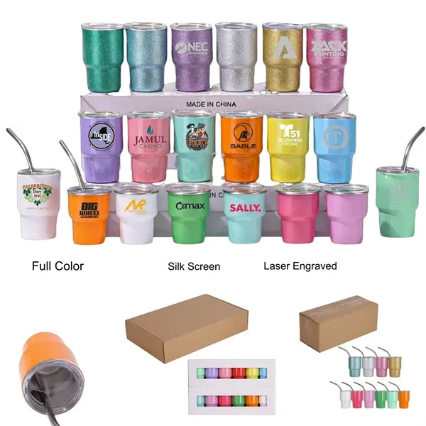 2/3/5/7 oz Stainless Steel Insulated Shot Tumbler with Straw