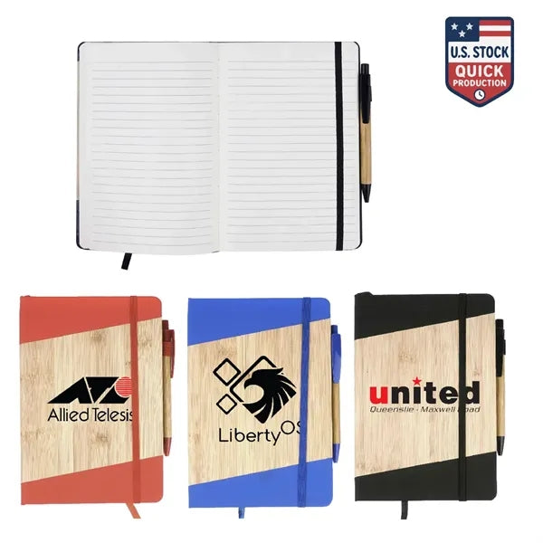 Bamboo Look PU Journal with Matching Strap Closure, Bookmark