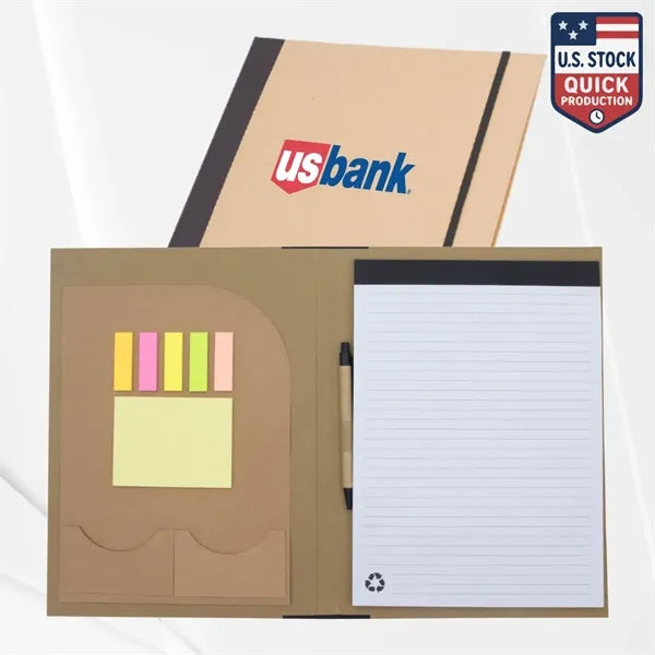 Recycled Padfolio with Pockets, Sticky Notes & Notepad