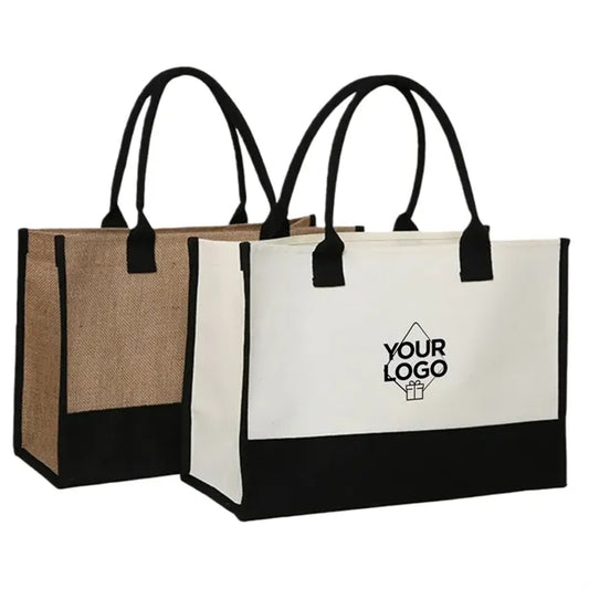Initial Jute/Canvas Beach Bag