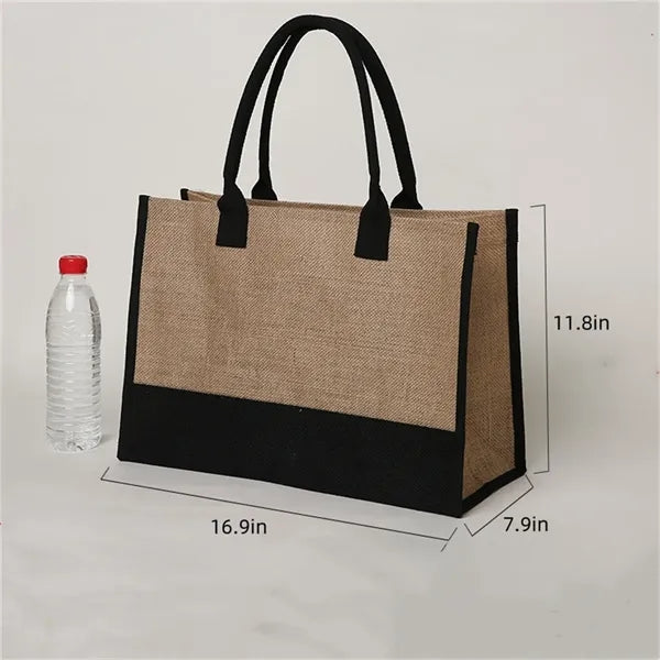 Initial Jute/Canvas Beach Bag