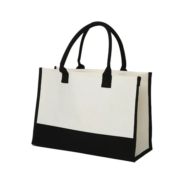 Initial Jute/Canvas Beach Bag