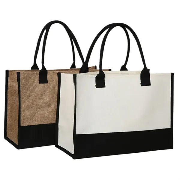 Initial Jute/Canvas Beach Bag