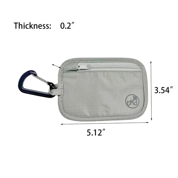 RFID Blocking Checkered Nylon Pouch with Carabiner Clip
