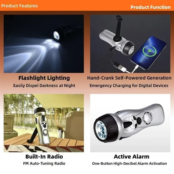 Multi-purpose Emergency Hand-Crank Wind-Up Radio Flashlight