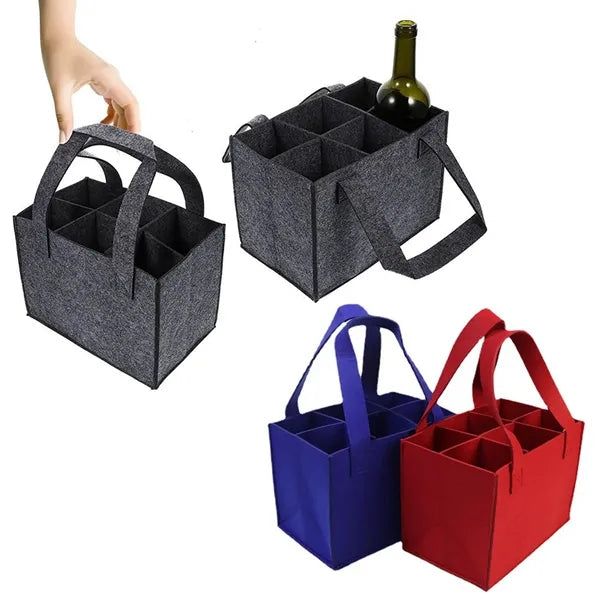 6 Compartments Felt Wine Bottle Bag