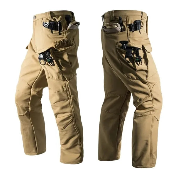 Rugged softshell pants with fleece lining, water-repellent