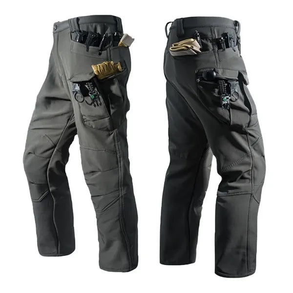 Rugged softshell pants with fleece lining, water-repellent