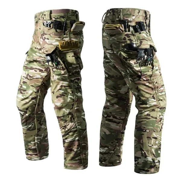 Rugged softshell pants with fleece lining, water-repellent
