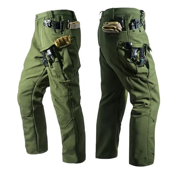 Rugged softshell pants with fleece lining, water-repellent