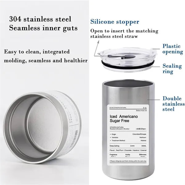 Stainless Steel Vacuum Double Layer Cup With Straw