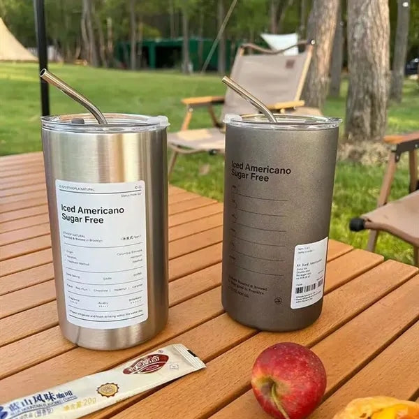 Stainless Steel Vacuum Double Layer Cup With Straw