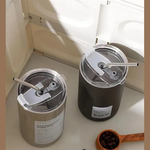 Stainless Steel Vacuum Double Layer Cup With Straw