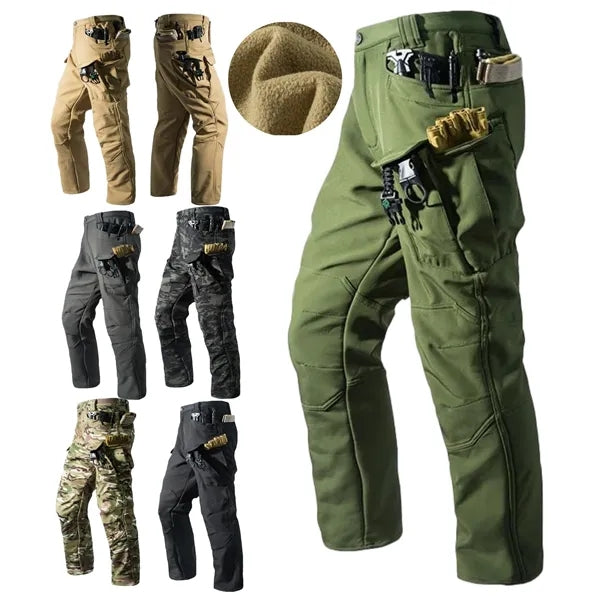 Rugged softshell pants with fleece lining, water-repellent
