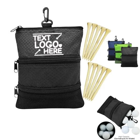 Zippered Golf Valuables Pouch 3 Pocket Tee Ball Bag