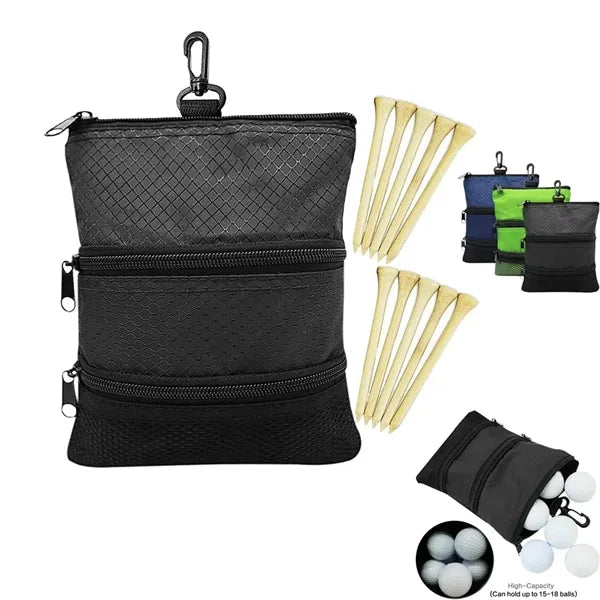 Zippered Golf Valuables Pouch 3 Pocket Tee Ball Bag