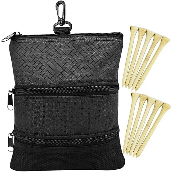 Zippered Golf Valuables Pouch 3 Pocket Tee Ball Bag