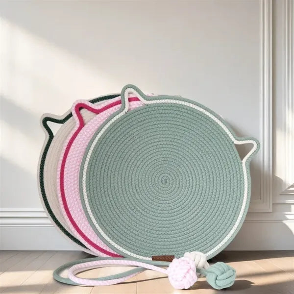 2in1 Natural Cotton Rope Round Cat Scratcher Mat