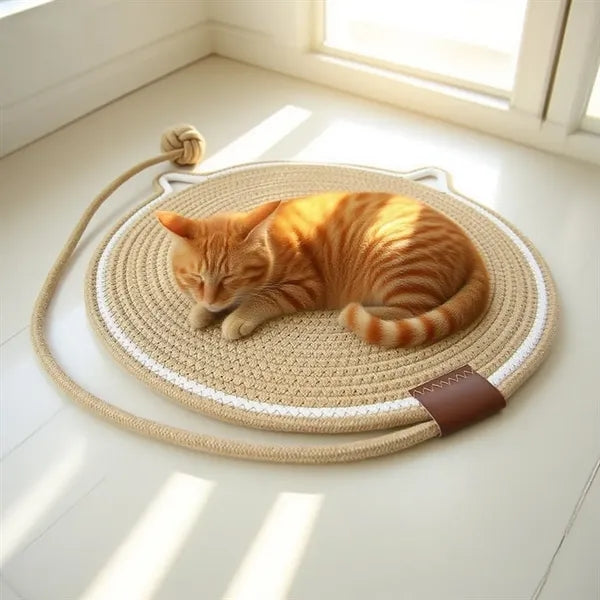2in1 Natural Cotton Rope Round Cat Scratcher Mat
