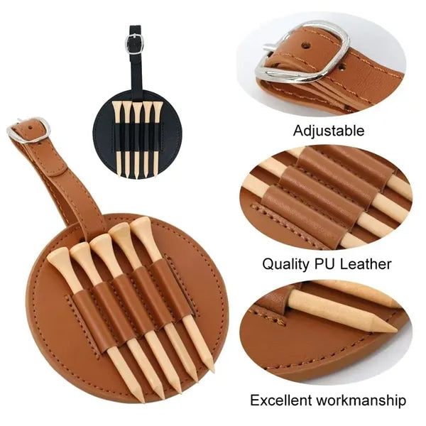 Golf Leather Round Tag Tee Set