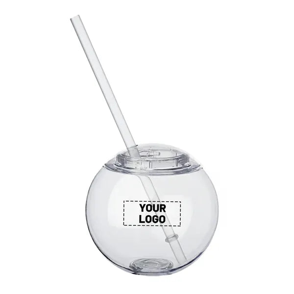 Cocktail Ball Tumbler with Straw, 15 oz.
