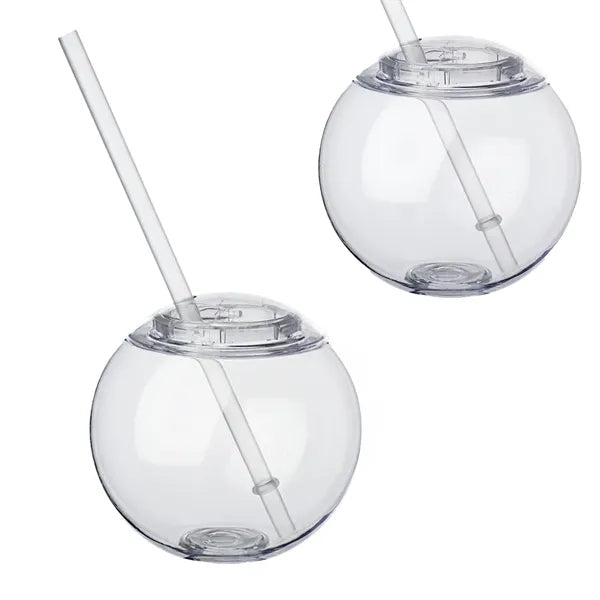 Cocktail Ball Tumbler with Straw, 15 oz.