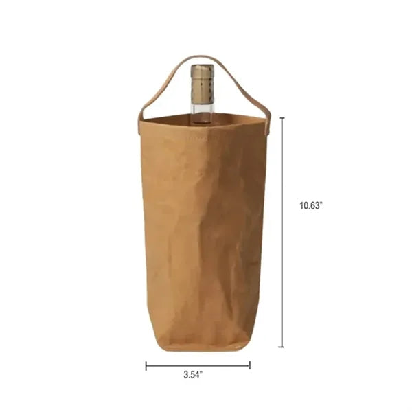Washed Kraft Paper Single Bottle Wine Tote Bag