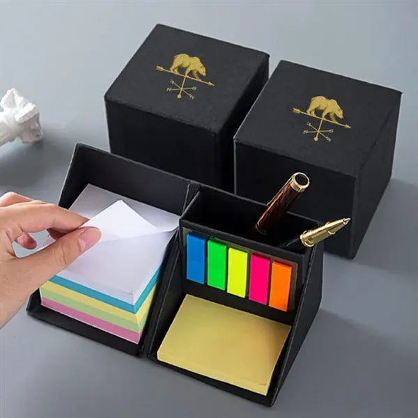 Foldable Memo Pad Box Sticky Notes Cube Set with Pen Holder