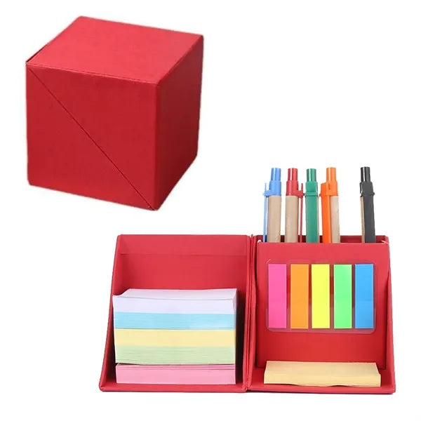Foldable Memo Pad Box Sticky Notes Cube Set with Pen Holder