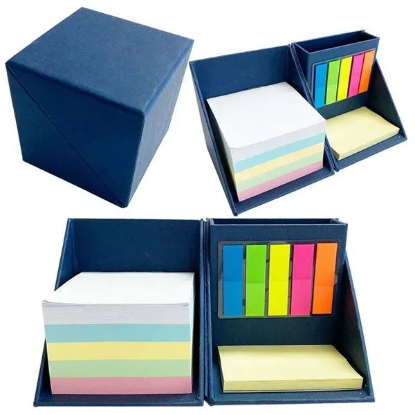 Foldable Memo Pad Box Sticky Notes Cube Set with Pen Holder
