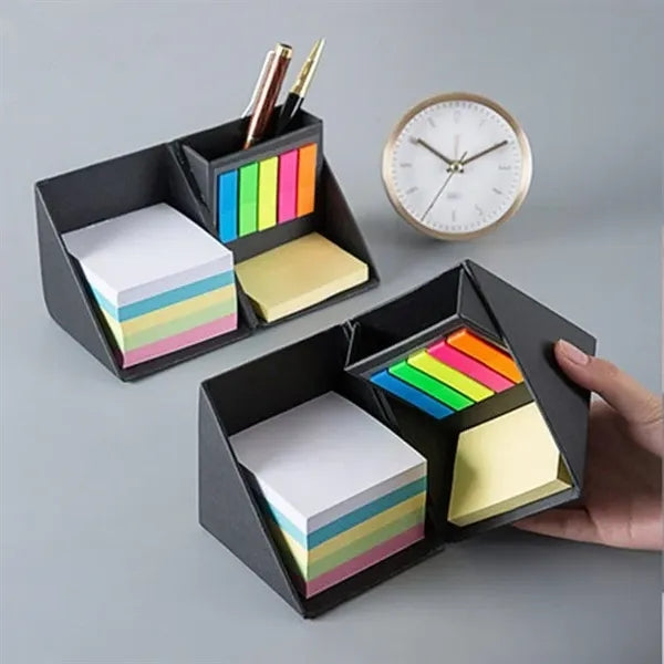 Foldable Memo Pad Box Sticky Notes Cube Set with Pen Holder
