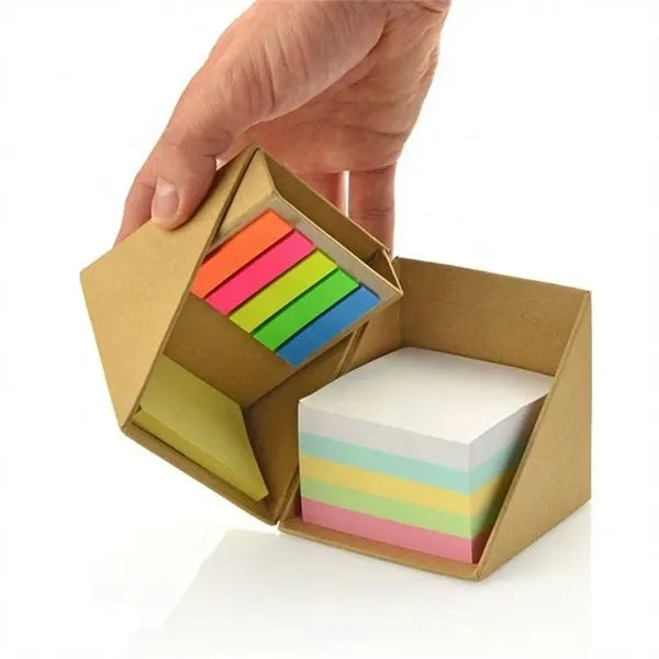 Foldable Memo Pad Box Sticky Notes Cube Set with Pen Holder