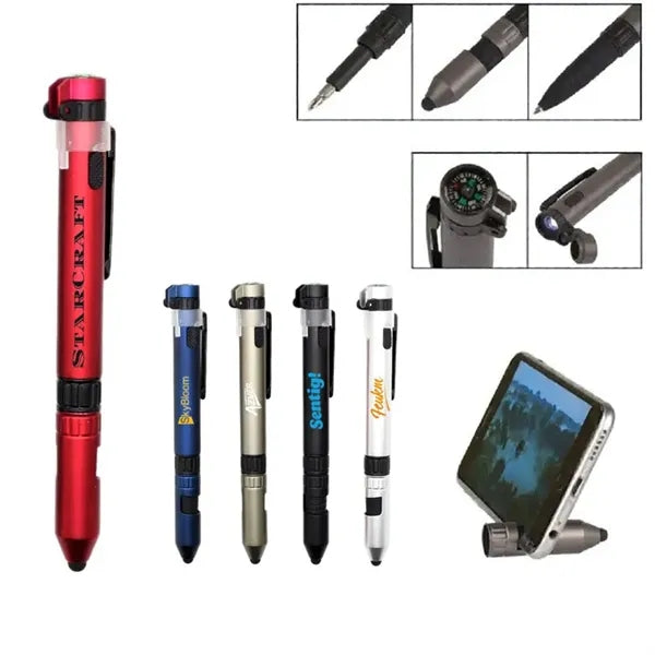LED Compass 6-in-1 Kinetic Ball Pen Touchscreen Phone Stand
