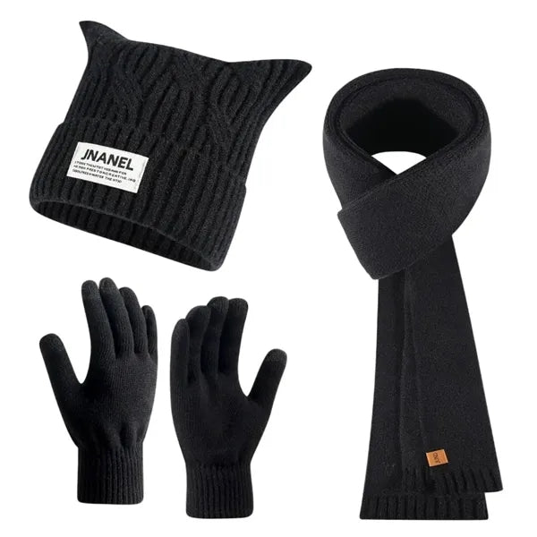 3 In 1 Winter Warm Beanie Hat Scarf Touchscreen Gloves Set
