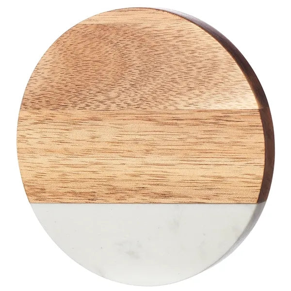 Round Marble and Wood Coaster with Bottle Opener