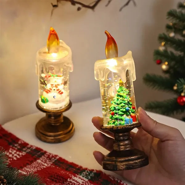 Christmas Snow Globe Candle With Flickering LED Light